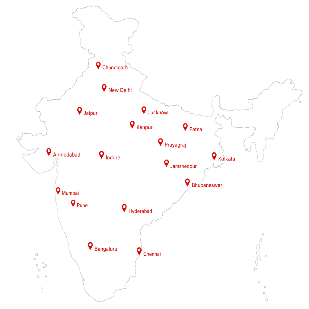 Map of India showing 20+ cities